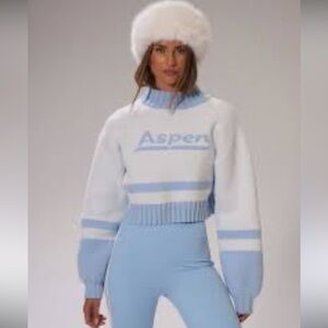 SHEIN Musera Sport Funnel Neck 'Aspen' Graphic Print Cropped Knitted Jumper